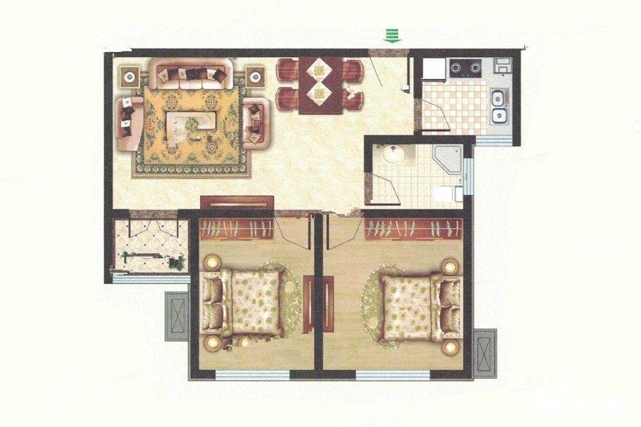 菱花富贵园2室2厅1卫86㎡户型图