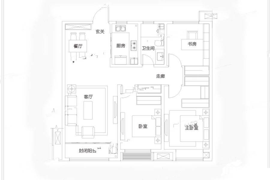 融创滨江壹号3室2厅1卫120㎡户型图