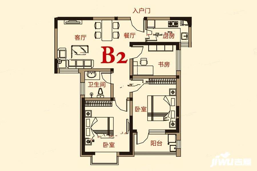 南池御都3室2厅1卫95.9㎡户型图