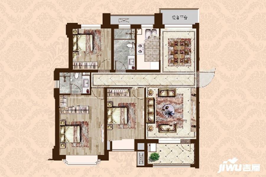 红星瑞马世家3室2厅2卫132㎡户型图