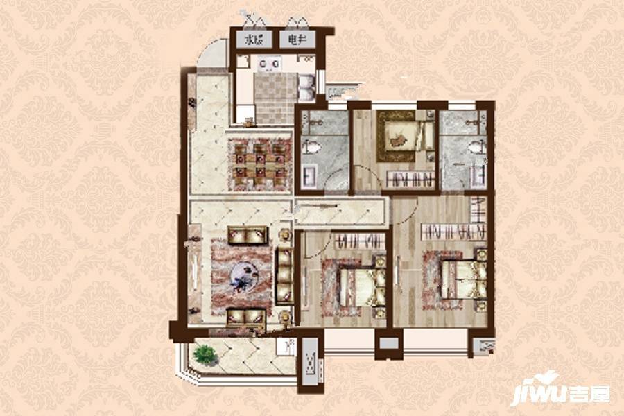 红星瑞马世家3室2厅2卫115㎡户型图