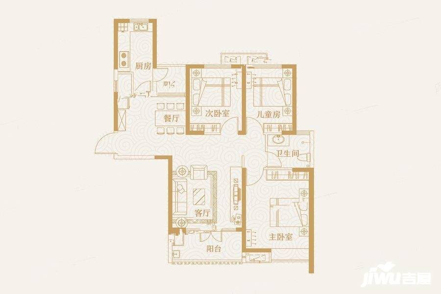 冠鲁明德华府3室2厅1卫115㎡户型图