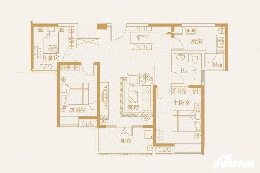 冠鲁明德华府3室2厅1卫120㎡户型图