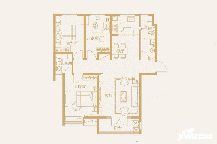 冠鲁明德华府3室2厅2卫130㎡户型图