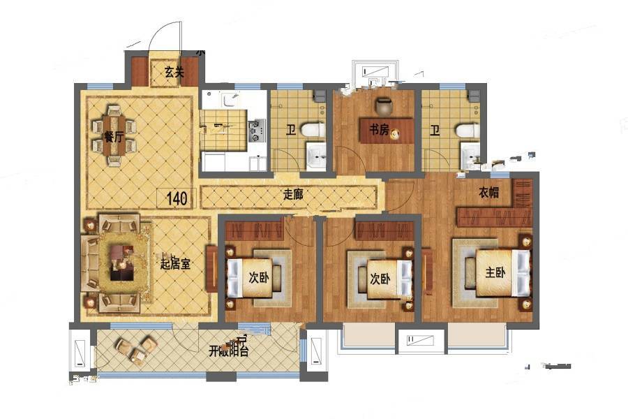 涌鸿观澜4室2厅2卫140㎡户型图