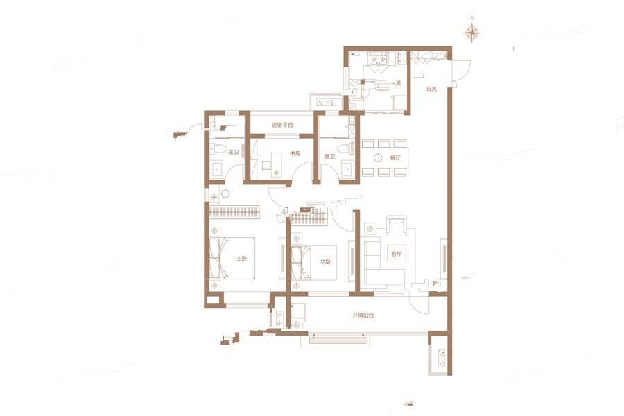 保利时光印象3室2厅2卫129㎡户型图