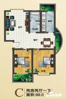 舞钢水云华庭2室2厅1卫99.1㎡户型图