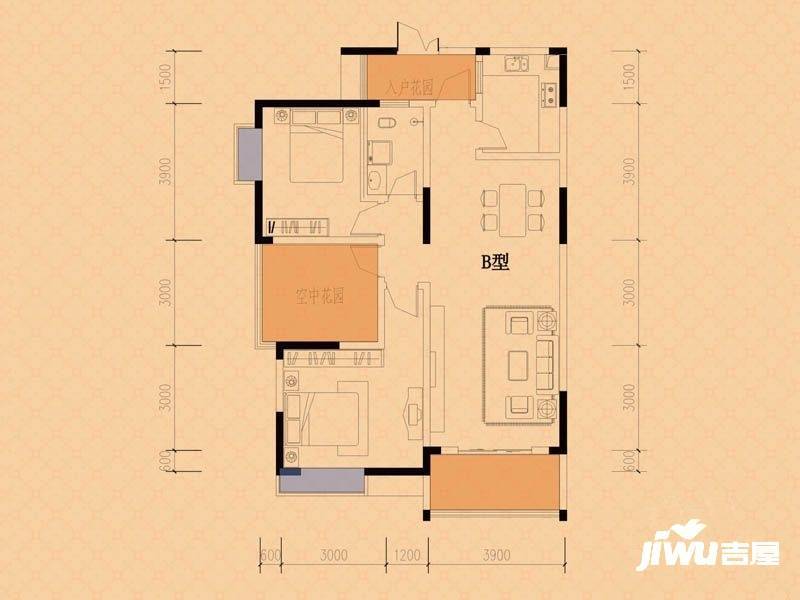 楚豪天娇苑2室2厅1卫112.9㎡户型图