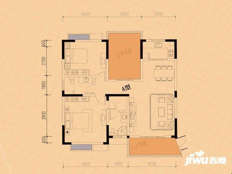 楚豪天娇苑2室2厅2卫114.4㎡户型图