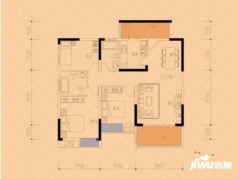 楚豪天娇苑3室2厅2卫101.9㎡户型图