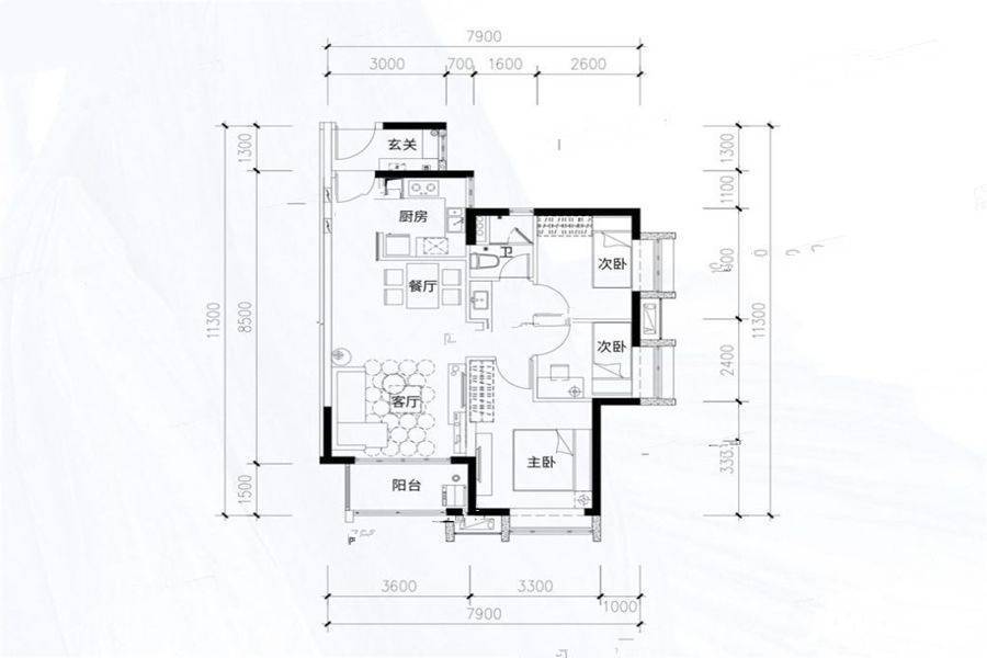 时代香海彼岸（二期）3室2厅1卫84㎡户型图