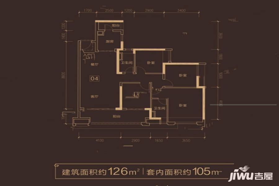 保利中央公馆4室2厅2卫126㎡户型图