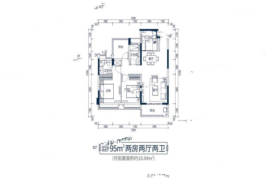 鼎峰尚境2室2厅2卫95㎡户型图