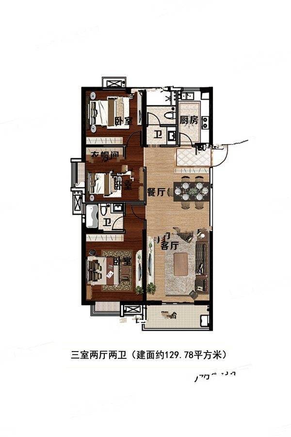 望龙湾3室2厅2卫108.2㎡户型图