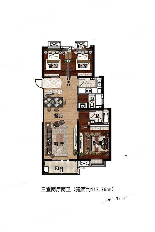 望龙湾3室2厅2卫108.2㎡户型图