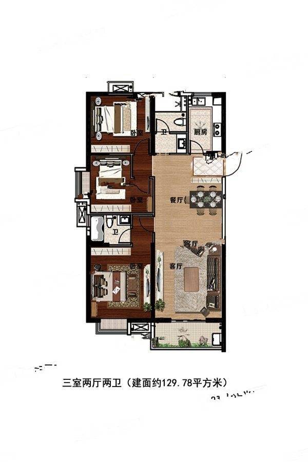 望龙湾3室2厅2卫108.2㎡户型图