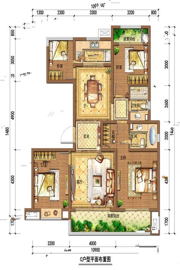 信达源著4室2厅2卫140.6㎡户型图