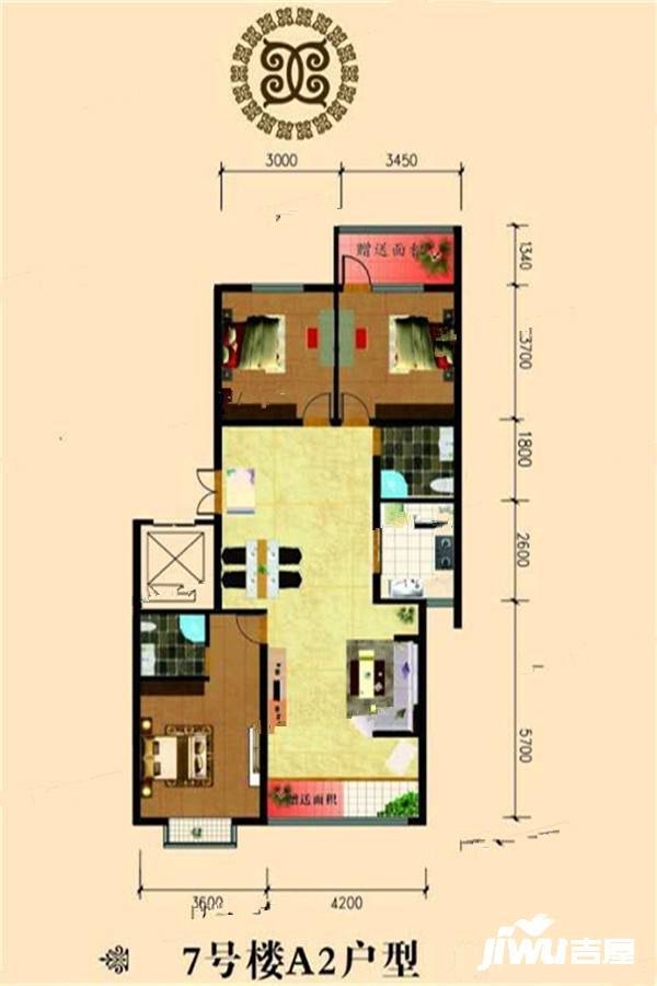 豪庭佳苑3室2厅2卫131㎡户型图