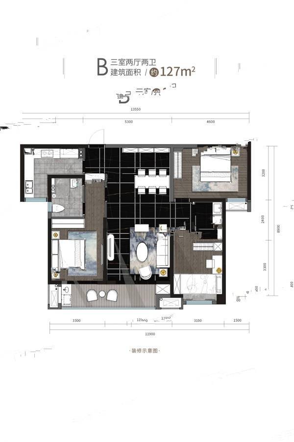 渭南宝能华府3室2厅2卫127㎡户型图