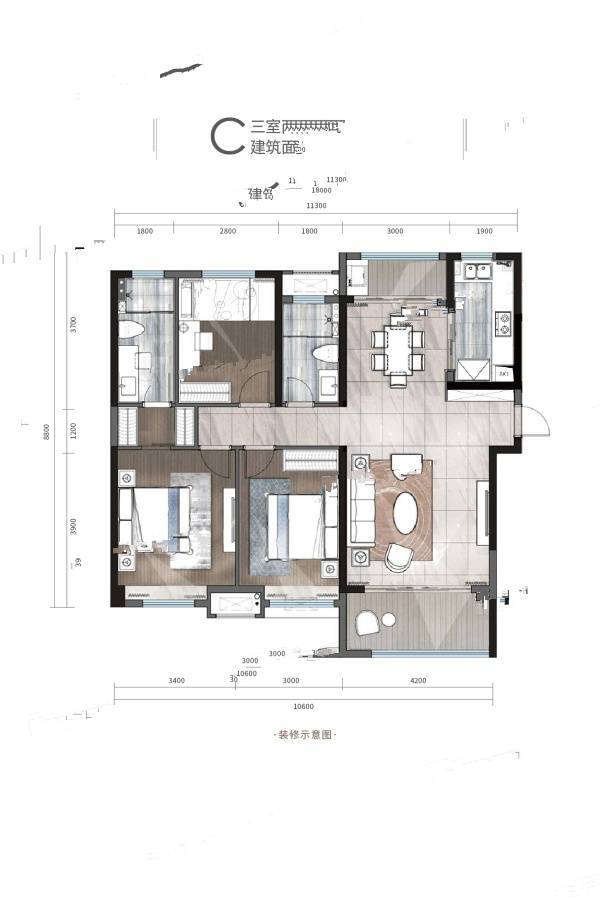 渭南宝能华府3室2厅2卫130㎡户型图