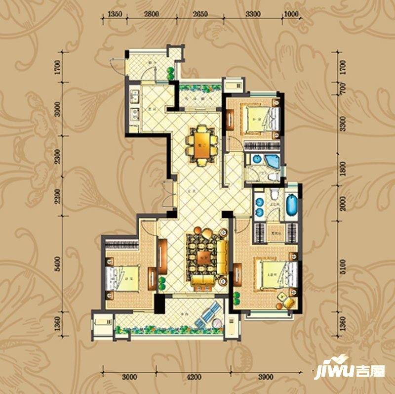 佳源英伦都市3室2厅2卫142㎡户型图