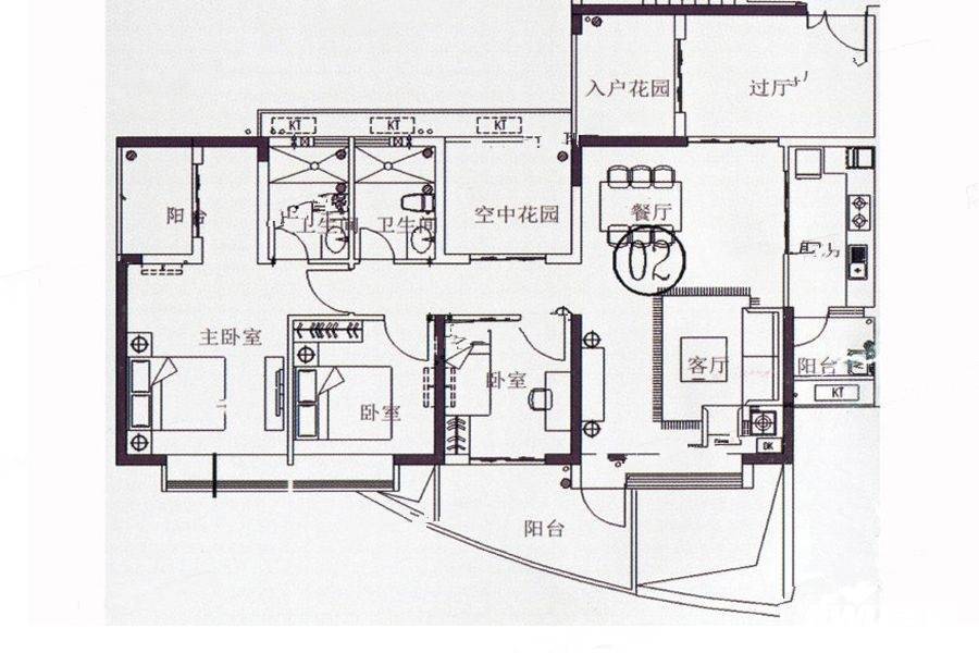 水电广场3室2厅2卫131㎡户型图