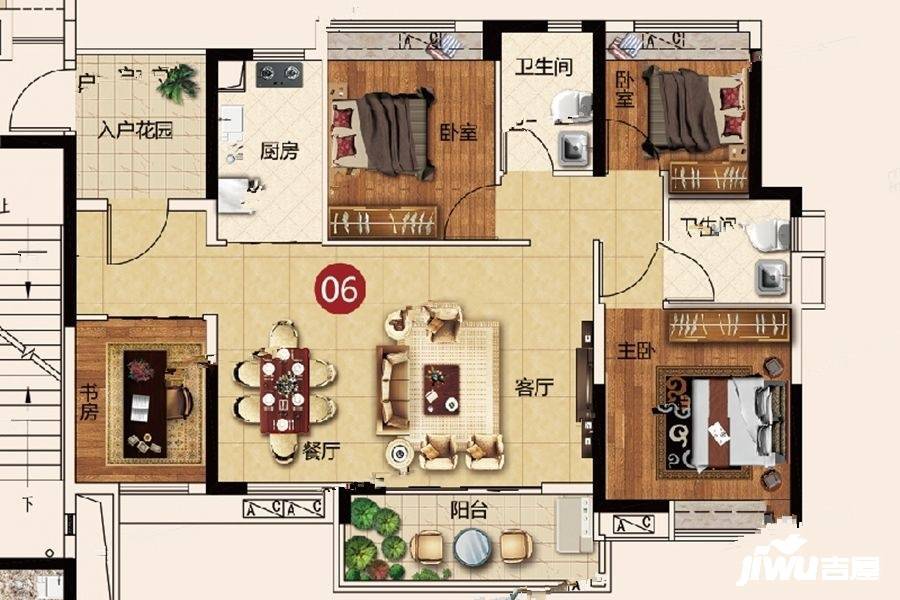 越秀星汇云城4室2厅2卫104㎡户型图