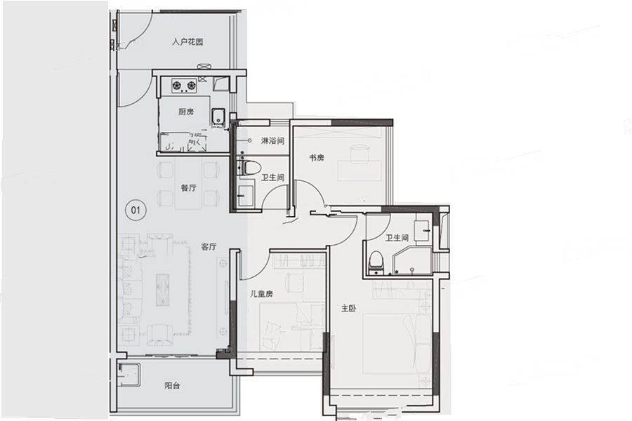 越秀东坡3室2厅2卫90㎡户型图