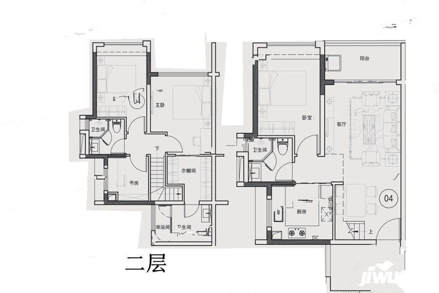 越秀东坡4室2厅3卫97㎡户型图