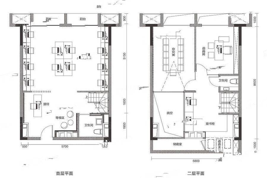 广州国际空港中心（商业）2室1厅2卫48㎡户型图