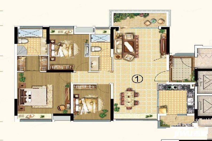 珠光山水诚品3室2厅2卫142㎡户型图