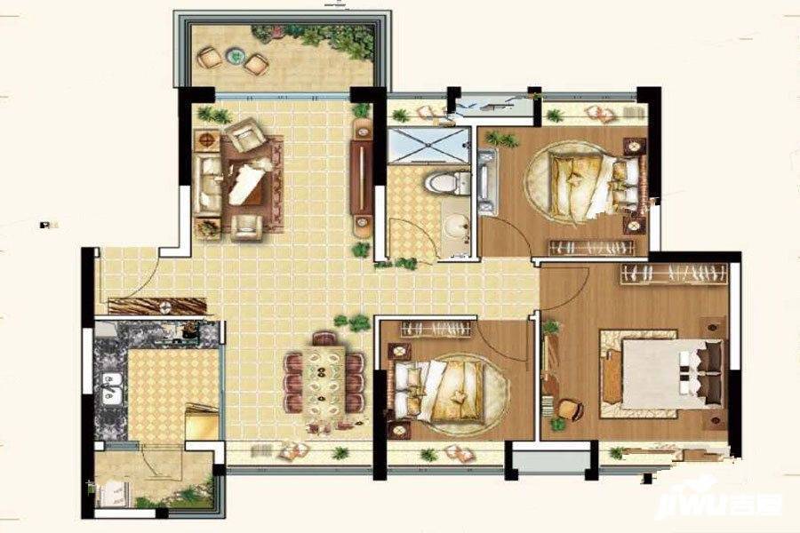 珠光山水诚品3室2厅1卫96㎡户型图