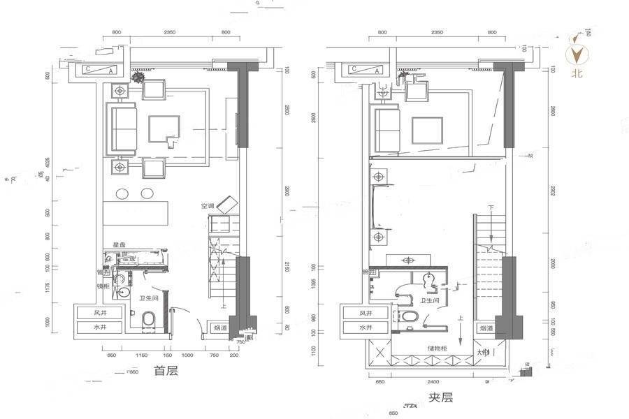 岭南V谷（商用）1室1厅2卫53.4㎡户型图