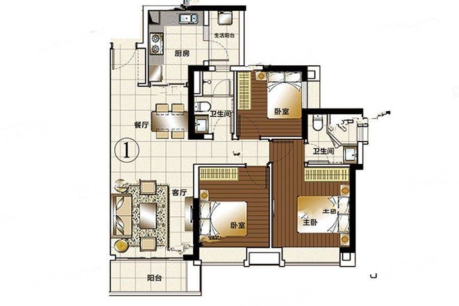 叠溪花园3室2厅2卫96㎡户型图