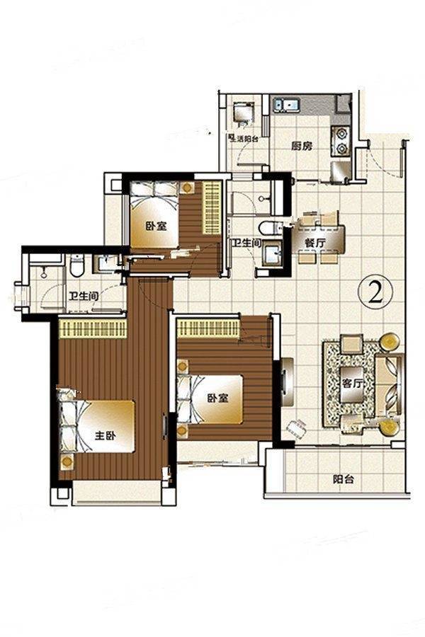 叠溪花园臻院3室2厅2卫104㎡户型图