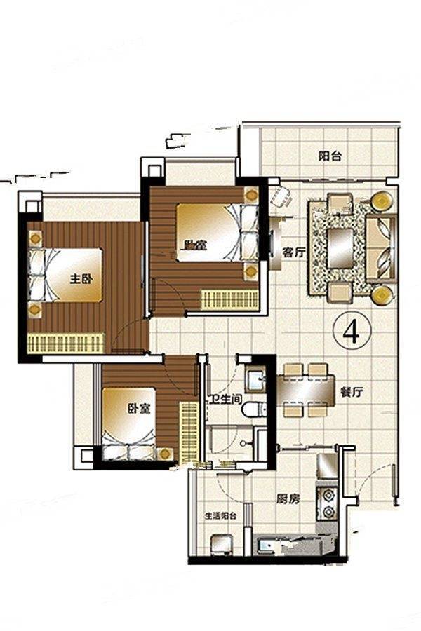 叠溪花园3室2厅1卫88㎡户型图