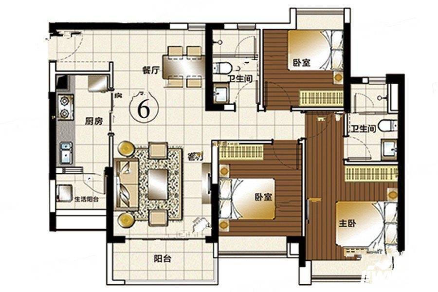 叠溪花园臻院3室2厅2卫98㎡户型图