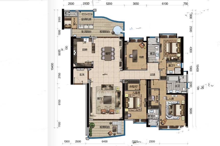 华标峰湖御境5室2厅5卫328㎡户型图