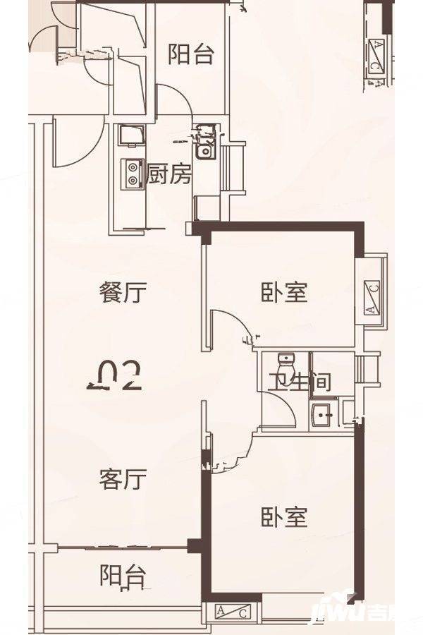 悦江上品2室2厅1卫82.8㎡户型图