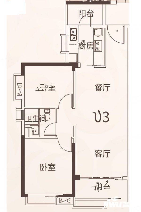 悦江上品2室2厅1卫82.5㎡户型图