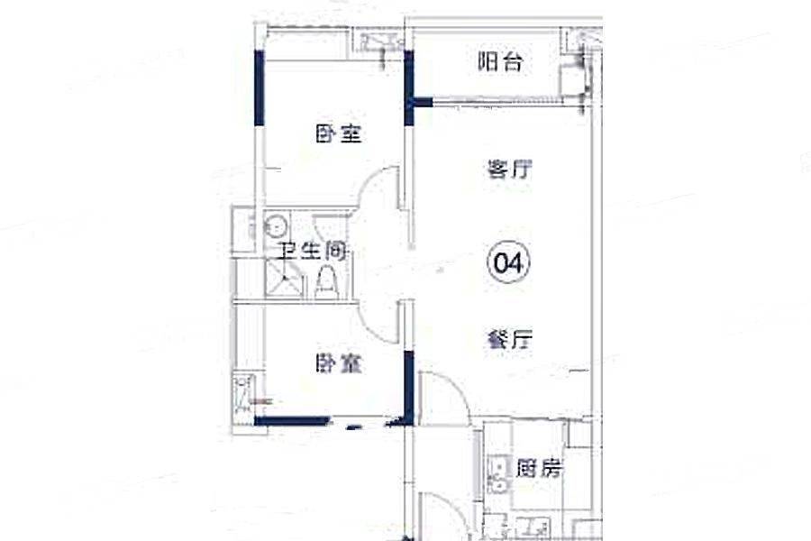 鸿成珠江玥2室2厅1卫76.6㎡户型图