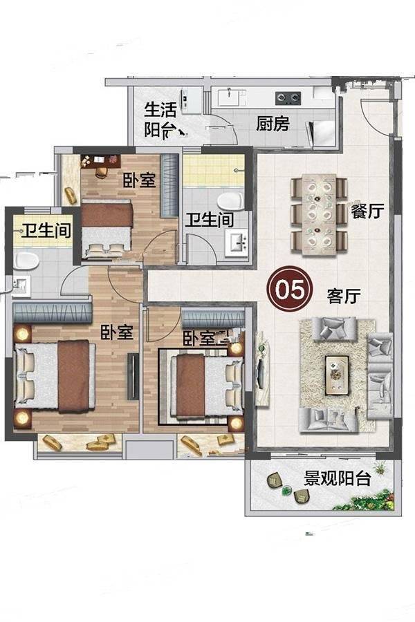 慧源山庄3室2厅2卫106㎡户型图