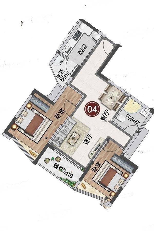 慧源山庄2室2厅1卫83.2㎡户型图