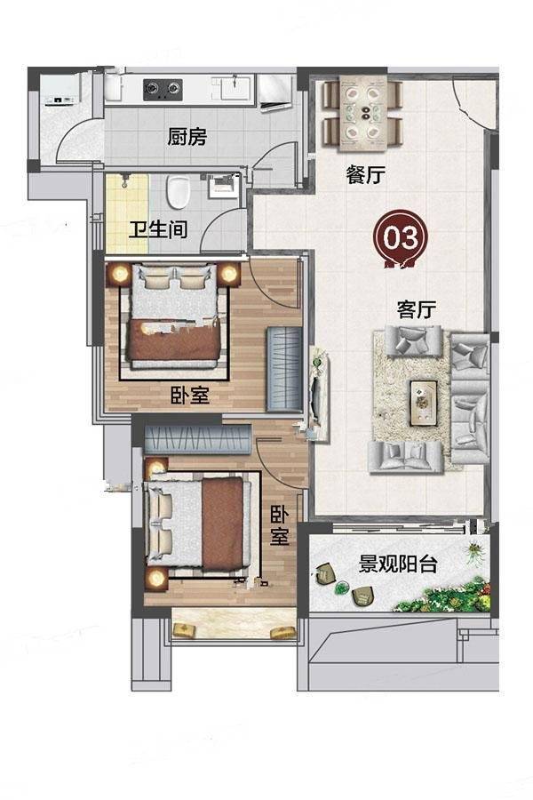 慧源山庄2室2厅1卫80.3㎡户型图