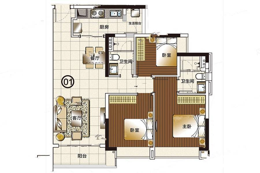 叠溪花园3室2厅2卫98㎡户型图