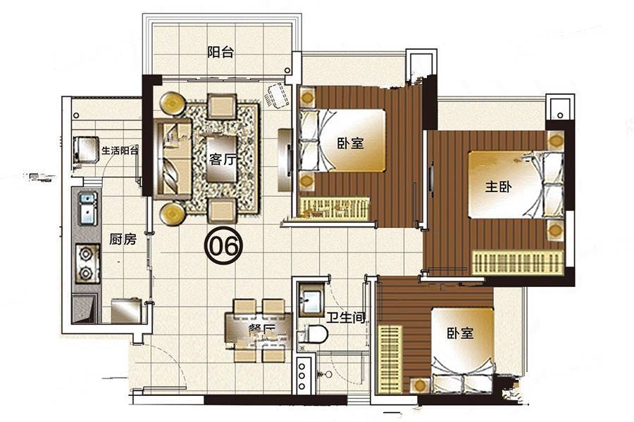 叠溪花园臻院3室2厅1卫77㎡户型图