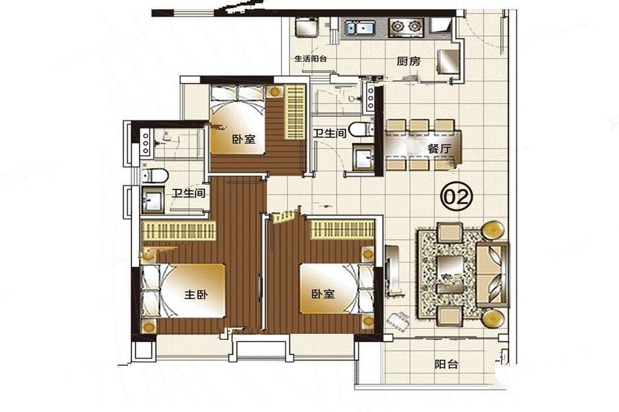 叠溪花园臻院3室2厅2卫91㎡户型图