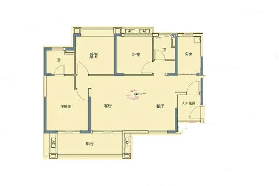 恒展江山时代3室2厅2卫115.2㎡户型图