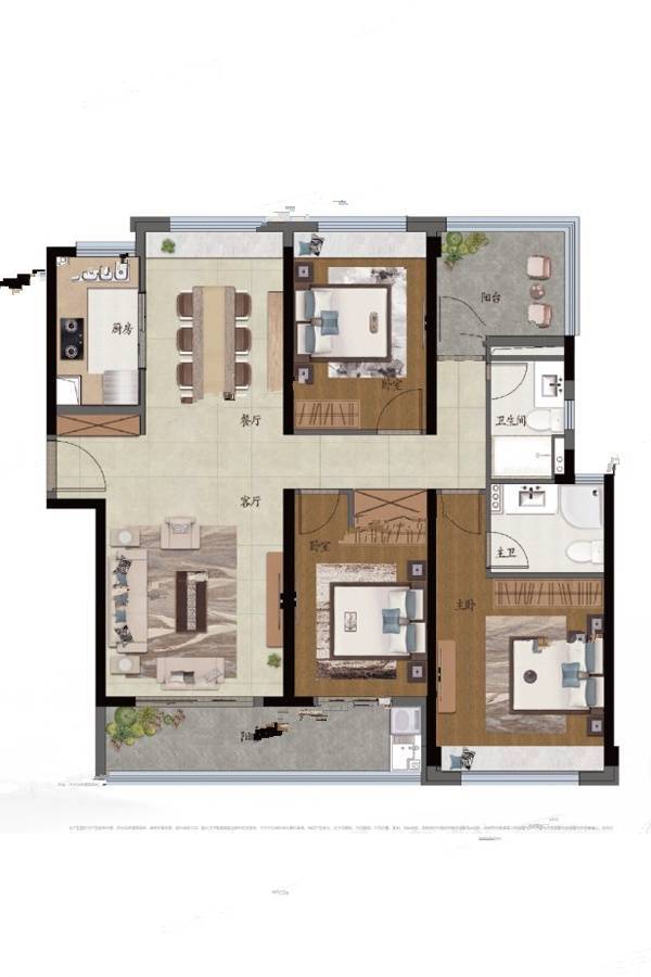 建发九龙仓央玺3室2厅2卫127㎡户型图