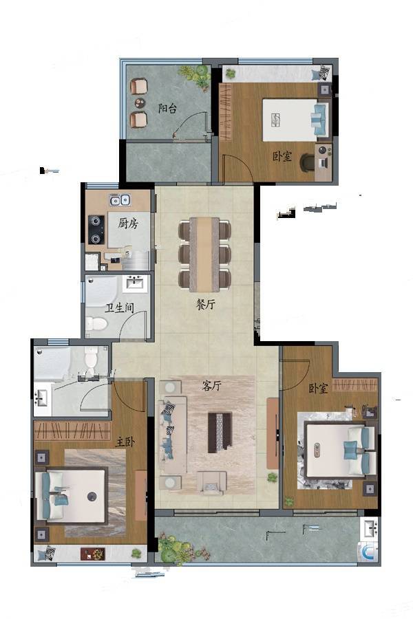 建发九龙仓央玺3室2厅2卫119㎡户型图